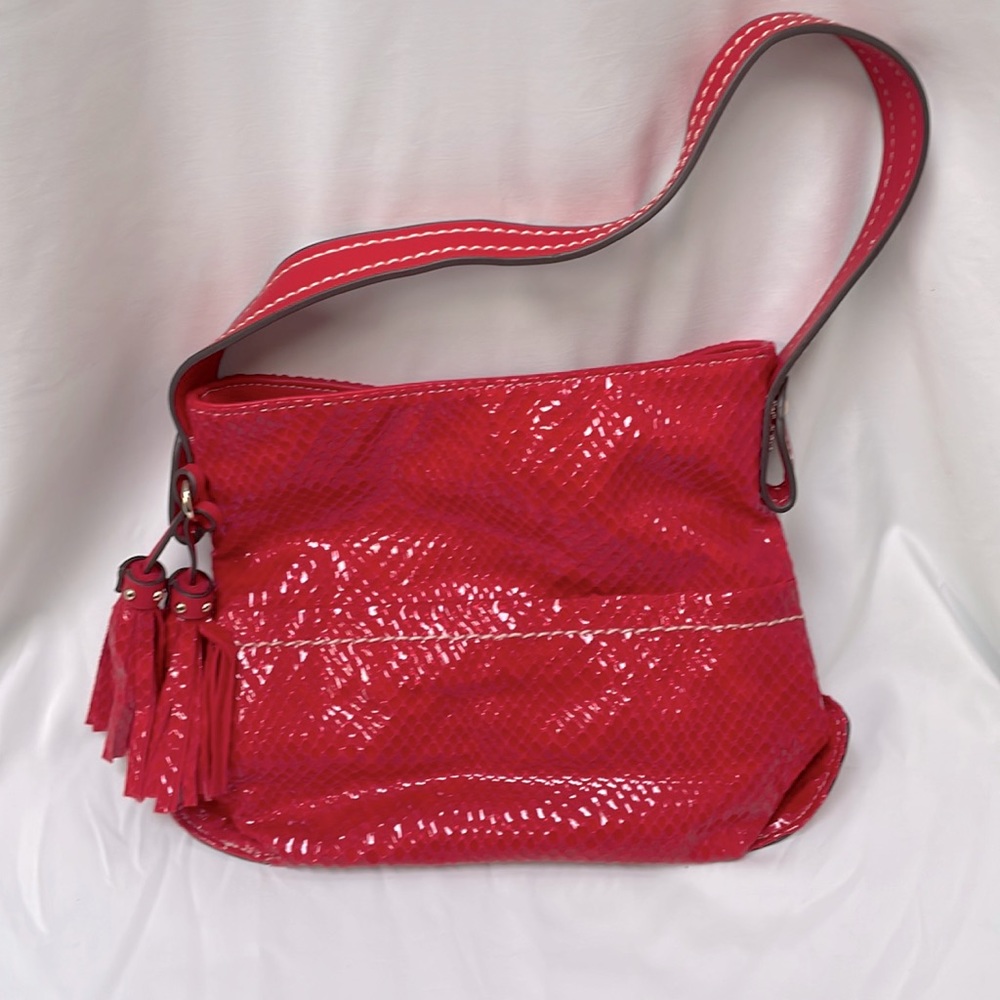 Sondra Roberts Squared Red Python Scales Snakeskin Handbag NWOT‎